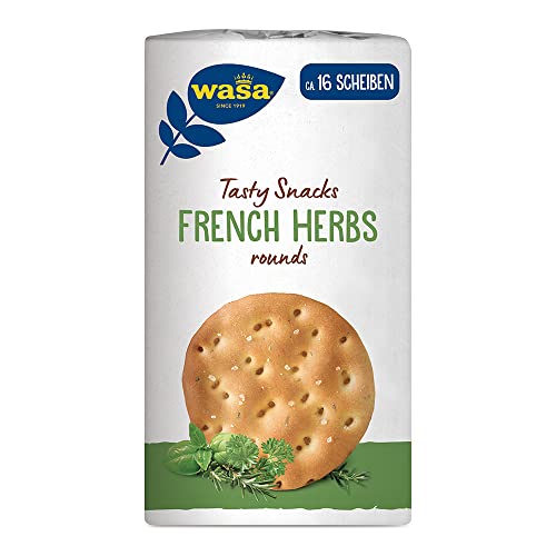 Wasa Delicate Rounds French Herbs – Rundes Knäckebrot aus Weizen mit französischen Kräutern und Meersalz – 8er Pack (8 x 205 g) von Wasa