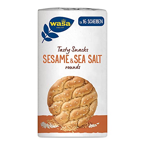 Wasa Tasty Snacks Rounds Sesame & Sea Salt – Rundes Knäckebrot aus Weizen mit Sesam und Meersalz – 8er Pack (8 x 235 g) von Wasa