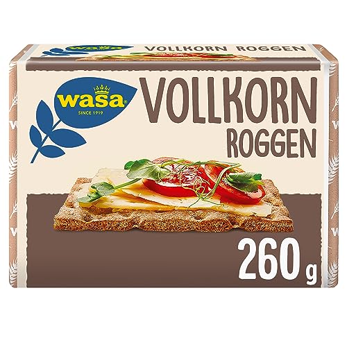 Wasa Knäckebrot Vollkorn Roggen 12x260g | Der besonders knusprige und herzhafte Roggenklassiker, 100% Vollkorn, Reich an Ballaststoffen von Wasa
