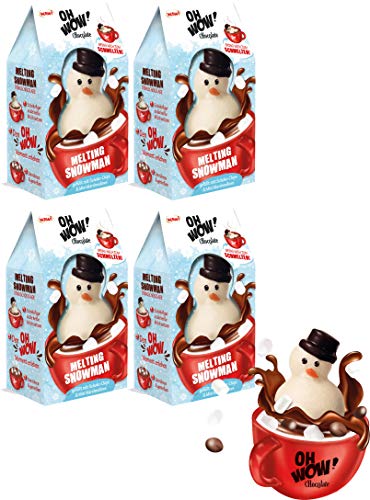 Wawi Oh Wow Chocolate Melting Snowman gefüllt mit Milch Schokoladen Chips und Mini Marshmallows 75 gr x 4 von Wawi