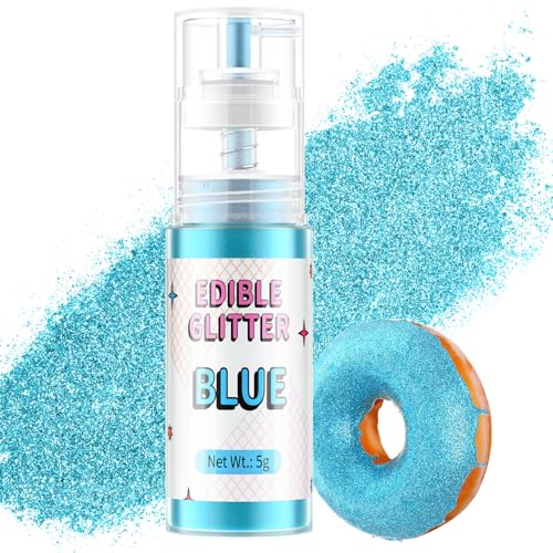 Essbarer Glitzer Spray Blau, Waysroma Goldpuder Essbar für Backen Lebensmittel Glitzer für Getränke, Erdbeeren, Cupcakes, Osterkuchen, Fondant, Cocktails, Schokolade (5g) von Waysroma