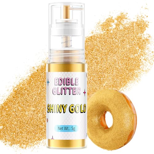 Essbarer Glitzer Spray Gold, Waysroma Goldpuder Essbar für Backen Lebensmittel Glitzer für Getränke, Erdbeeren, Cupcakes, Osterkuchen, Fondant, Cocktails, Schokolade (5g) von Waysroma