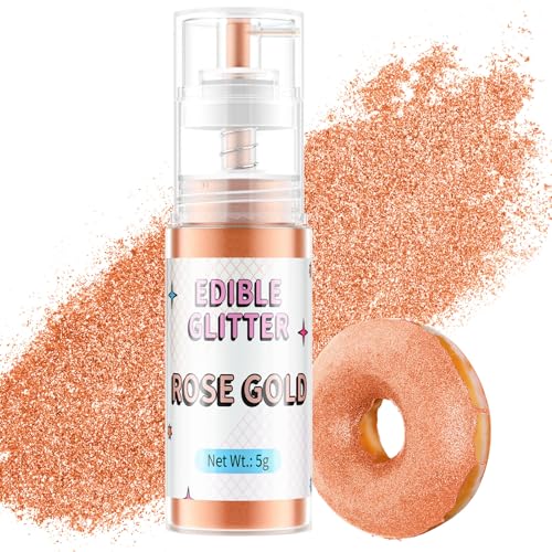 Essbarer Glitzer Spray Roségold, Waysroma Goldpuder Essbar für Backen Lebensmittel Glitzer für Getränke, Erdbeeren, Cupcakes, Osterkuchen, Fondant, Cocktails, Schokolade (5g) von Waysroma