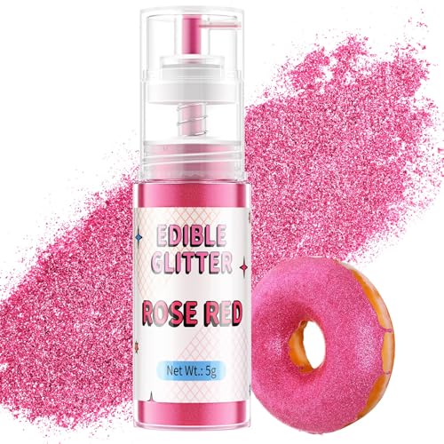 Essbarer Glitzer Spray Rosérot, Waysroma Goldpuder Essbar für Backen Lebensmittel Glitzer für Getränke, Erdbeeren, Cupcakes, Osterkuchen, Fondant, Cocktails, Schokolade (5g) von Waysroma