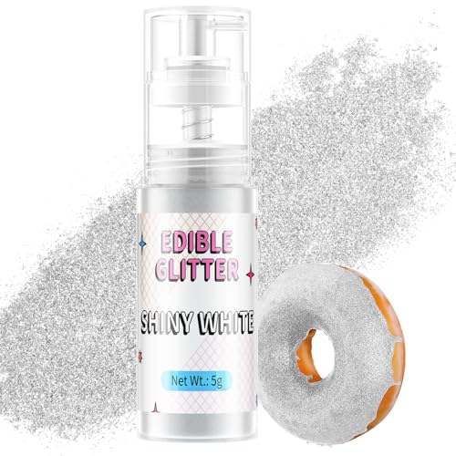 Essbarer Glitzer Spray Weiß, Waysroma Goldpuder Essbar für Backen Lebensmittel Glitzer für Getränke, Erdbeeren, Cupcakes, Osterkuchen, Fondant, Cocktails, Schokolade (5g) von Waysroma
