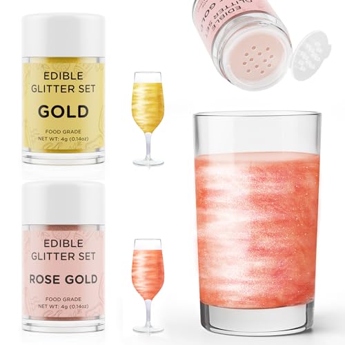 Essbarer Glitzer für Getränke Gold und Roségold, Waysroma 2 Farben Glitzerpulver set geschmacklos Glitzer Trinkbares Glitzerpuder für Likör, Cocktails, Sekt, Wein, Champagner, Ostern Kuchen(4g) von Waysroma