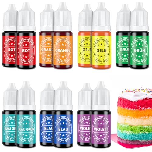 Waysroma Lebensmittelfarbe 14x12ml, hochkonzentriert & zuckerfrei Lebensmittelfarbe Flüssig zum Backen, Osterkuchen, Macaron, Zuckerguss, Fondant, Kekse, Donuts (Regenbogen) von Waysroma