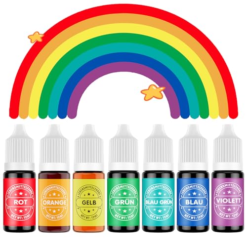 Waysroma Lebensmittelfarbe 7x12ml, hochkonzentriert & zuckerfrei Lebensmittelfarbe Flüssig zum Backen, Kuchen, Macaron, Zuckerguss, Fondant, Kekse, Donuts (Regenbogen) von Waysroma