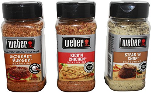 Weber All Natural Seasoning Blend 3 Flavor Variety Bundle: (1) Weber Gourmet Burger Seasoning Blend, (1) Weber Steak 'N Chop Seasoning Blend, and (1) Weber Kick'N Chicken Seasoning Blend 7.25-8.5 oz each von Weber