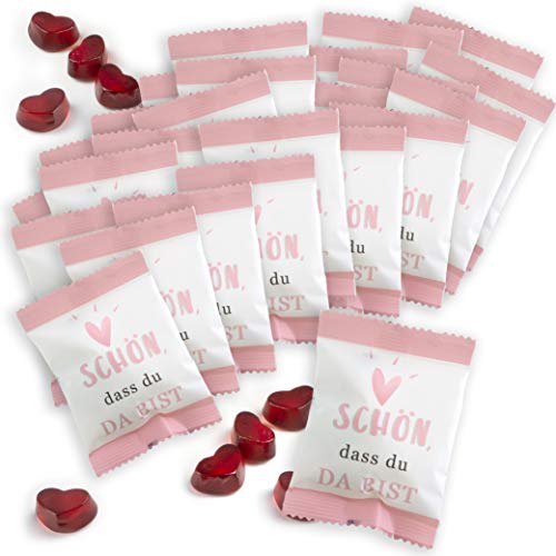 FOOD crew Fruchtgummi Herzen „Schön, dass du da bist“ 25 x 10 g - Herz Gummibärchen - Süssigkeiten - Gastgeschenk Hochzeit FOOD crew Fruchtgummi Herzen „Schön, dass du da bist“ 25 x 10 g - Herz Gummibärchen - Süssigkeiten - Gastgeschenk Hochzeit von WeddingTree