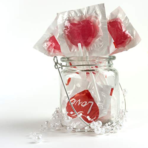 FOOD crew 40 Herzlollies Süssigkeiten – Candy bar Süßigkeiten Großpackungen Herz Lolly - Lolli als Tischdeko für Hochzeit Taufe Valentine - Herz Lollis - Valentinstag Bonbons von FOOD crew
