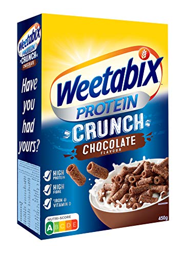 Weetabix Protein Crunch Schoko Frühstückscerealien 8 x 450 g – Vollkornfrühstück aus Großbritannien – Gesunde Cerealien mit viel Eiweiß und Ballaststoffen – Nutri-Score A von Weetabix