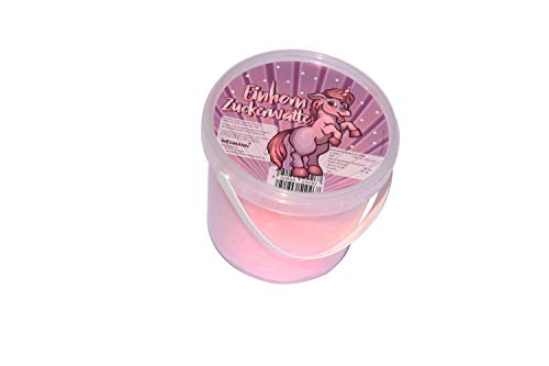 Wegmann Zuckerwatte, Einhornzuckerwatte im Eimer, Mit Bubblegum Kaugummi Geschmack 50 g (1er Pack) Rosa von Wegmann