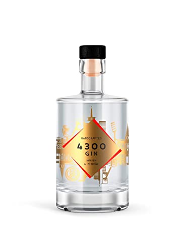 4300 Gin Rot-Weiß Essen | Hopfen & Zitrone| 500ml Einzelflasche | 43% Vol. | handcrafted Gin | goldene Skyline | Geschenkidee für Essen Liebhaber von WeiLa