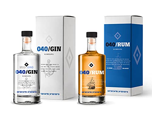 Vorteilspaket - 040 Gin & 040 Rum inkl. Geschenkverpackungen - Produkte des HSV - fruchtiger 040 Gin & 15 jähriger karibischer 040 Rum (2 x 0,5l) von WeiLa