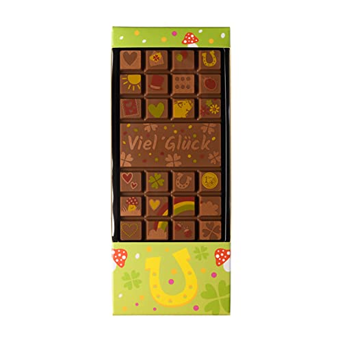 Weibler-Tafel mit Gruß "Viel Glück" aus Schokolade, 70 g von Weibler Confiserie