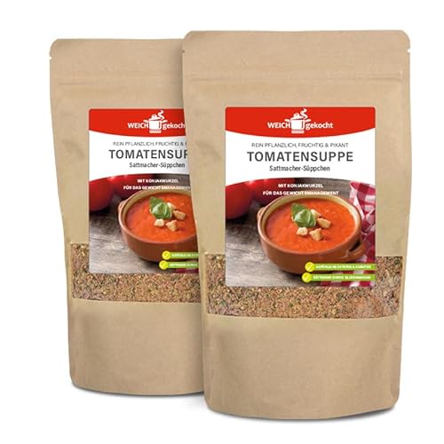 WEICHGEKOCHT Pikante Tomatensuppe 500g - das Sattmacher-Süppchen, sättigend durch Glucomannan, Tomatig, fruchtig & lecker, 50 Portionen a 20 gr, ohne Geschmacksverstärker, Farbstoffe & Glutamat WEICHGEKOCHT Pikante Tomatensuppe 500g - das Sattmacher-Süppchen, sättigend durch Glucomannan, Tomatig, fruchtig & lecker, 50 Portionen a 20 gr, ohne Geschmacksverstärker, Farbstoffe & Glutamat von Weich gekocht
