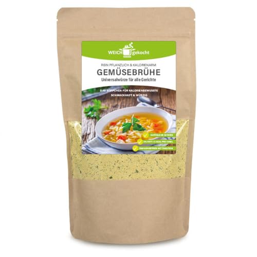 WEICHGEKOCHT® 500g Gemüsebrühe Universalwürze für alle Gerichte - Rein pflanzlich & kalorienarm - Bis zu 30 Liter Brühe - Ohne Farbstoffe & Glutamat - 0% Fett / 3kcal pro 100ml von Weich gekocht