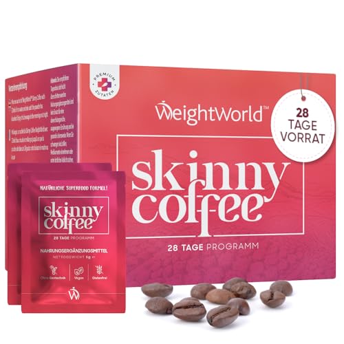 Skinny Coffee - Arabica Kaffee mit Chlorella, Grüntee, Grüner Kaffee, Guarana & L Carnitin - Low Carb, Keto Kaffee - Kalorienarm & reich an Ballaststoffen - 140g in 28 Einzelportionen - WeightWorld von WeightWorld