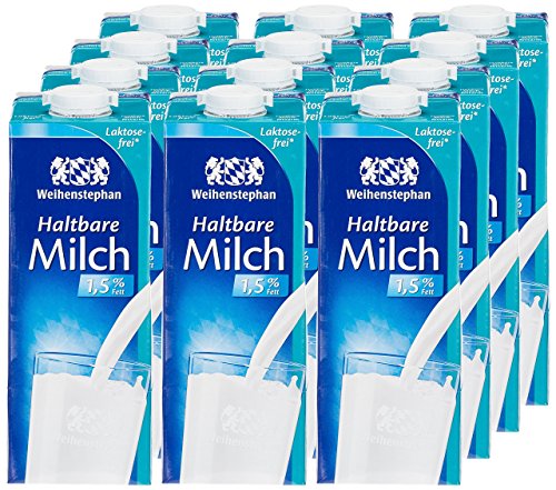 Weihenstephan Haltbare Milch Laktosefrei 1,5% , 12er Pack (12 x 1L) von Müller