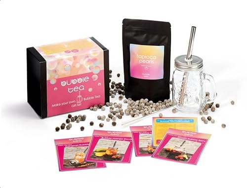 Wein- und Genießerparadies Geschenk-Set - BUBBLE TEA BOX - inkl. Trinkglas mit Schraubdeckel, Trinkhalm, Reinigungsbürste, 1 Tüte à 250g - Tapiokaperlen und 5 Rezeptkarten von Wein- und Genießerparadies