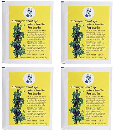 Arauner Kitzinger Trockenhefe Reinzucht-Hefen Portwein, 4er Pack, für 200 Liter von UINCLU