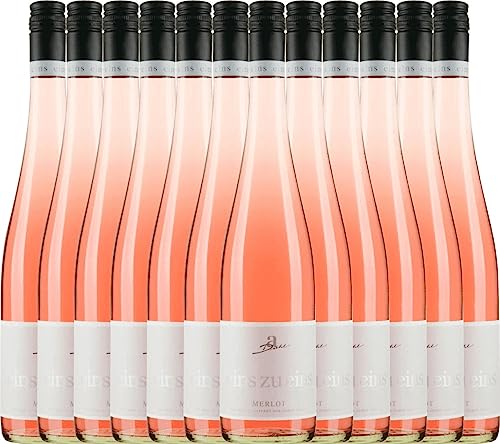 VINELLO 12er Weinpaket Roséwein - Merlot Rosé eins zu eins feinherb 2021 - A. Diehl mit einem VINELLO.weinausgießer | 12 x 0,75 Liter von Weingut Diehl