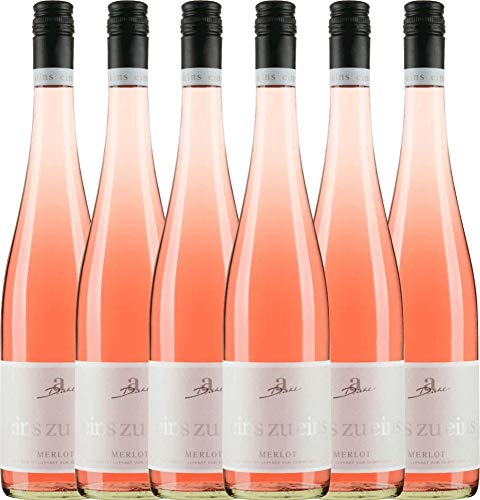 VINELLO 6er Weinpaket Roséwein - Merlot Rosé eins zu eins feinherb 2021 - A. Diehl mit einem VINELLO.weinausgießer | 6 x 0,75 Liter von Weingut Diehl