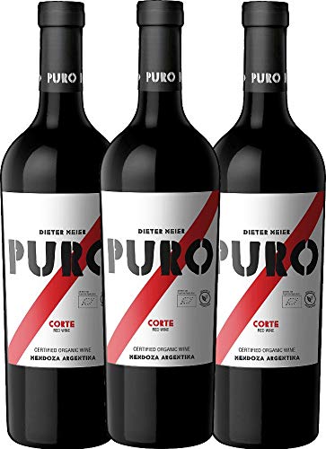 3er Paket - Puro Corte 2019 - Dieter Meier mit VINELLO.weinausgießer | trockener Rotwein mit VINELLO.weinausgießer | argentinischer Biowein aus Mendoza | 3 x 0,75 Liter von Weingut Dieter Meier