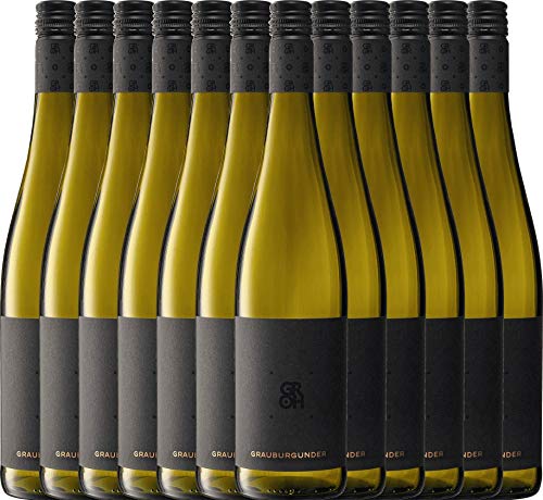 VINELLO 12er Weinpaket Weißwein - Grauburgunder 2020 - Groh mit einem VINELLO.weinausgießer | trockener Weißwein | deutscher Sommerwein aus Rheinhessen | 12 x 0,75 Liter von Weingut Groh
