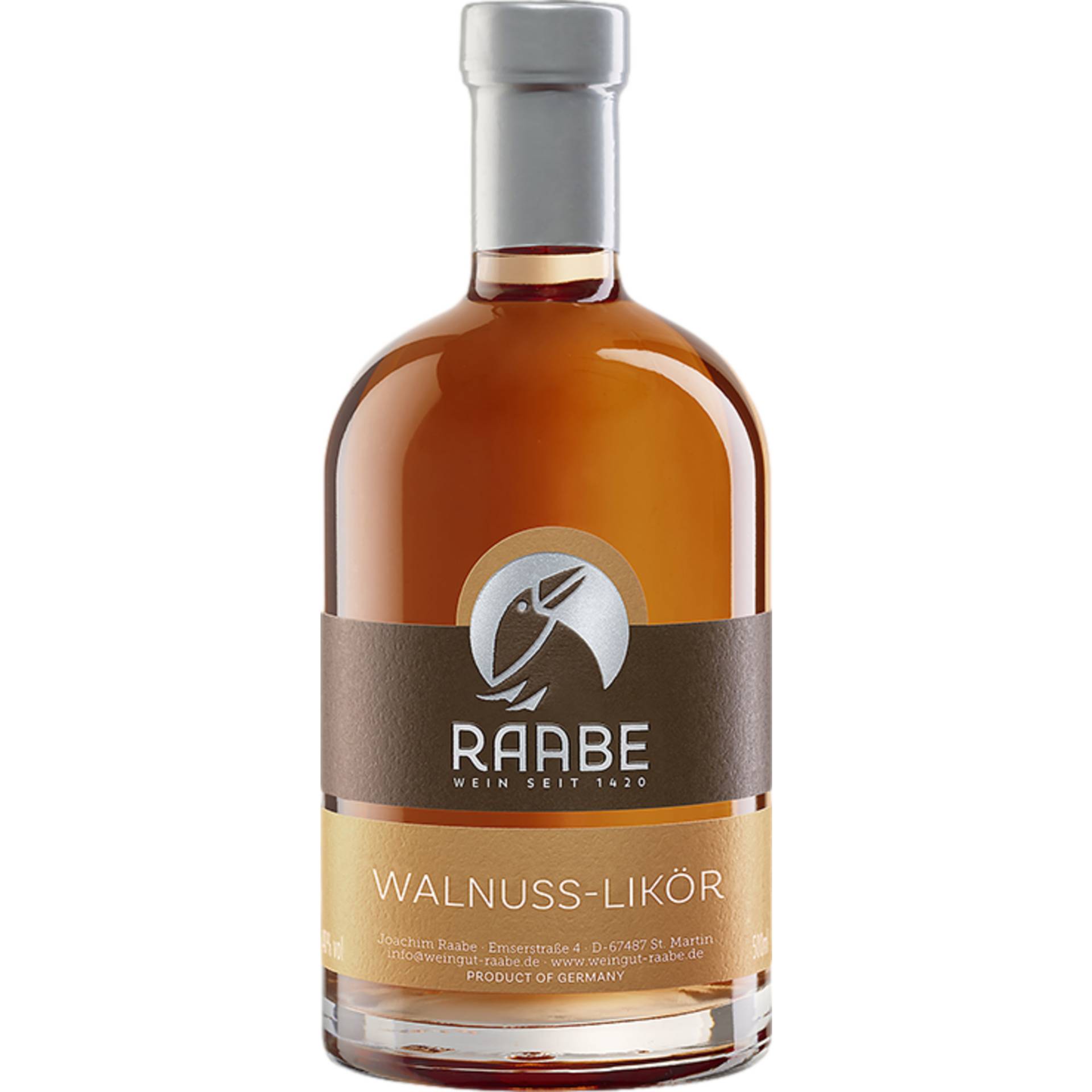 Raabe's Walnusslikör, Deutschland, 0,5 L, 20% Vol., Spirituosen Raabe's Walnusslikör, Deutschland, 0,5 L, 20% Vol., Spirituosen von Weingut Joachim Raabe - Kirchstraße 1, 67487 St. Martin - DE