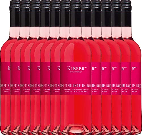 VINELLO 12er Weinpaket Roséwein - Schmetterlinge im Bauch Rosé 2019 - Weingut Kiefer mit Weinausgießer | halbtrockener Rosé | deutscher Sommerwein aus der Pfalz | 12 x 0,75 Liter von Weingut Kiefer