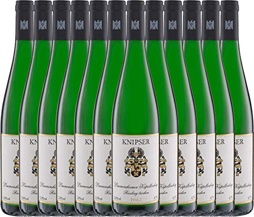 VINELLO 12er Weinpaket Weißwein - Kapellchen Riesling 2021 - Knipser mit Weinausgießer | 12 x 0,75 Liter von Weingut Knipser