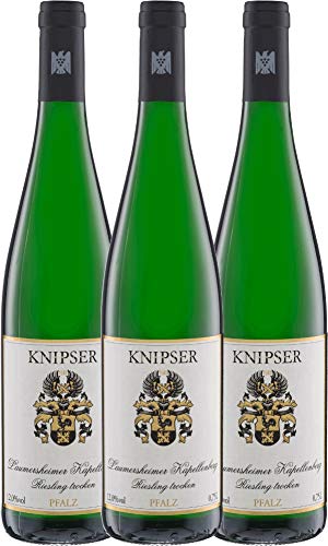VINELLO 3er Weinpaket Weißwein - Kapellchen Riesling 2021 - Knipser mit Weinausgießer | 3 x 0,75 Liter von Weingut Knipser