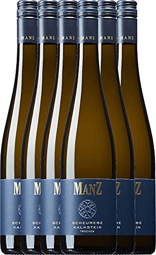VINELLO 6er Weinpaket Weißwein - Scheurebe Kalkstein trocken 2022 - Weingut Manz mit VINELLO.weinausgießer | 6 x 0,75 Liter von Weingut Manz