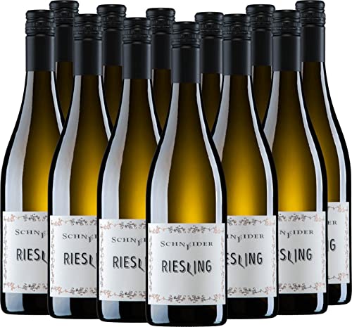 VINELLO 12er Weinpaket Weißwein - Riesling trocken 2021 - Markus Schneider mit einem VINELLO.weinausgießer | 12 x 0,75 Liter von Weingut Markus Schneider