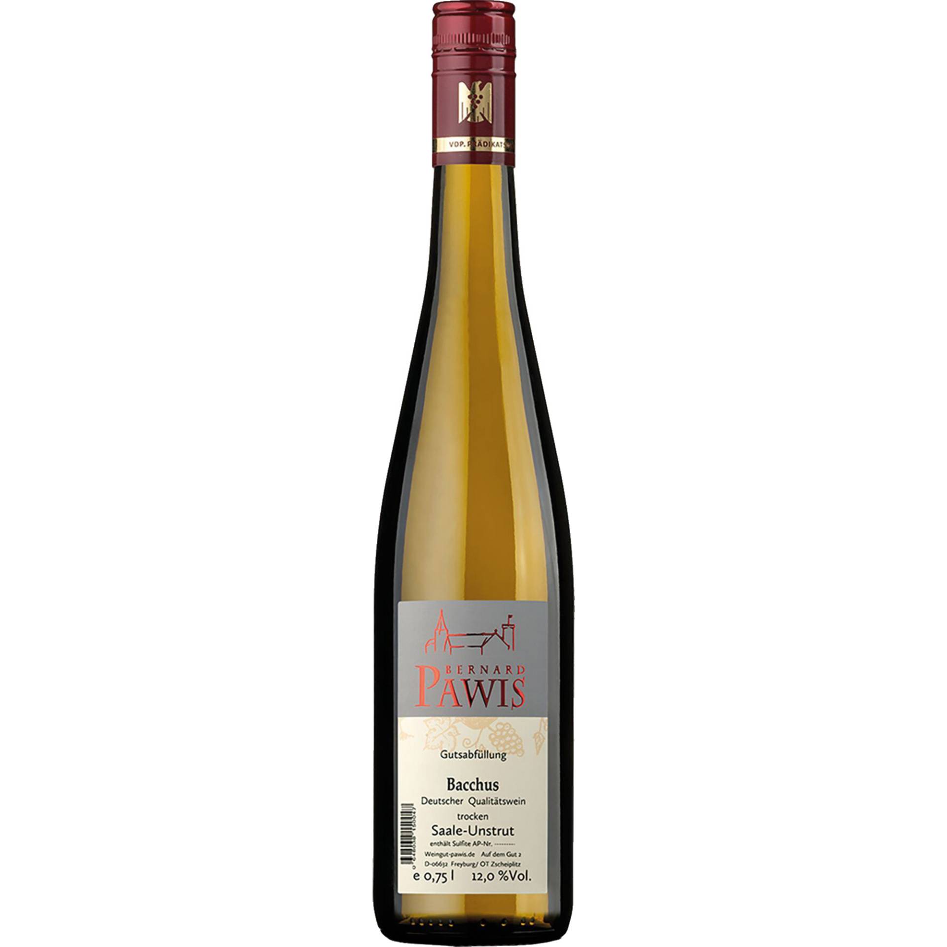 Pawis Bacchus, Trocken, Saale-Unstrut, Saale-Unstrut, 2023, Weißwein von Weingut Pawis,06632,Freyburg-Zscheiplitz,Deutschland