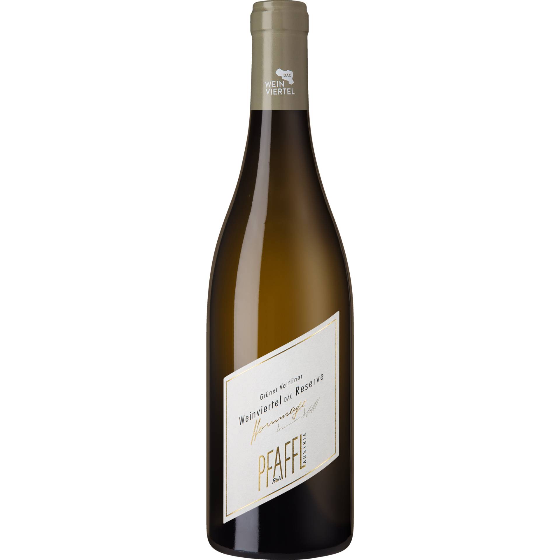 Hommage Grüner Veltliner Réserve, Trocken, Weinviertel DAC Réserve, Niederösterreich, 2022, Weißwein von Weingut Pfaffl, Schulgasse 21, A-2100 Stetten, Österreich