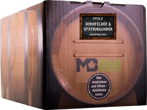 Weinhaus Müller Bornheim 5L Bag in Box Pfälzer Dornfelder & Spätburgunder Rotwein halbtrocken 2023- Dornfelder & Pinot Nero Qualitätswein halbtrocken aus der Pfalz - Red Wine made in Germany von Weinhaus Müller Bornheim