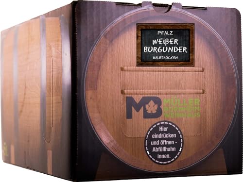 Weinhaus Müller Bornheim 5L Bag in Box Weißer Burgunder halbtrocken 2023 - Qualitäts-Weißwein halbtrocken aus der Pfalz - weißer Qualitätswein halbtrocken - White Wine made in Germany von Weinhaus Müller Bornheim