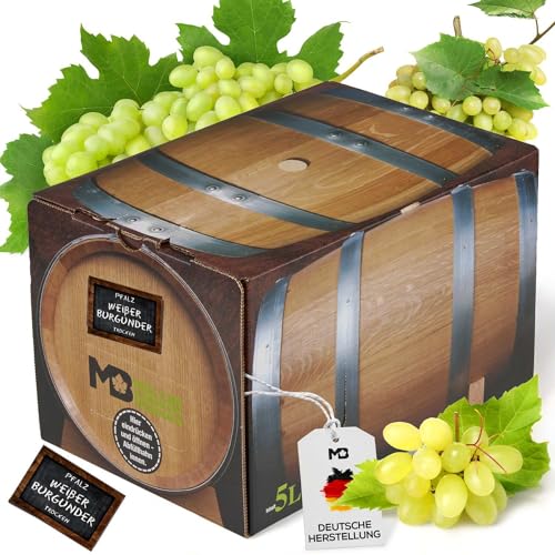 Weinhaus Müller Bornheim 5L Bag in Box Pfälzer Weißer Burgunder trocken 2023- Qualitäts-Weißwein trocken aus der Pfalz, Anzahl:1 Bag in Box, Geschmack:trocken, Rebsorten:Weißer Burgunder, Größe:5 L von Weinhaus Müller Bornheim