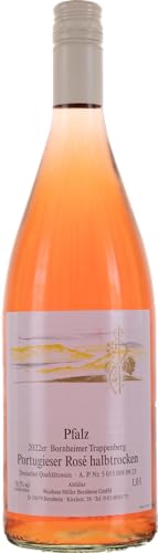 Weinhaus Müller Bornheim 1,0L Flasche Pfälzer Portugieser Rosé halbtrocken 2023 - Qualitäts-Rosé halbtrocken aus der Pfalz - rosé Qualitätswein halbtrocken, Anzahl Flaschen:12 Flaschen von Weinhaus Müller Bornheim