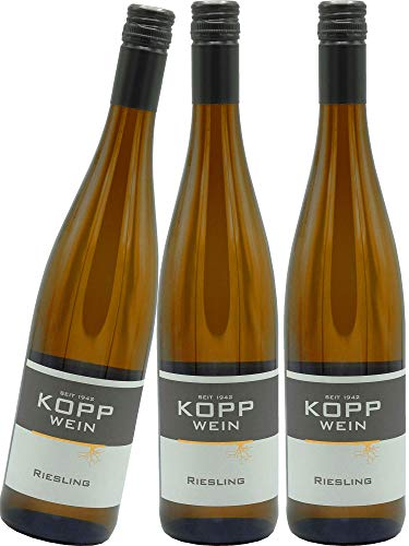 3 Flaschen 2020er Riesling Weißwein trocken Deutscher Qualitätswein 0,75l, direkt vom Erzeuger: Weingut Kopp in Ranschbach von Weinkellerei Kopp