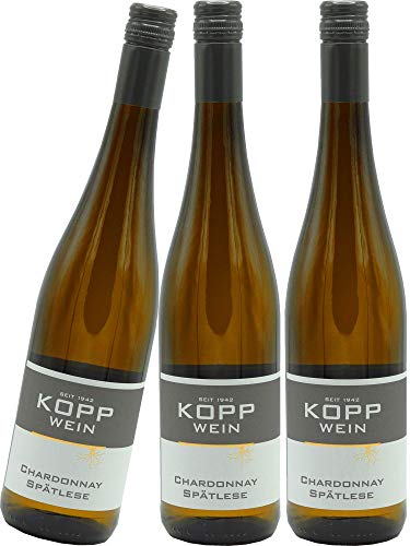 3 Flaschen 2021er Chardonnay Weißwein lieblich 0,75l, direkt vom Erzeuger: Weingut Kopp in Ranschbach von Weinkellerei Kopp