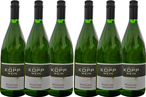 6 Flaschen 2022er Riesling Weißwein feinherb Deutscher Qualitätswein 1L, direkt vom Erzeuger: Weingut Kopp in Ranschbach von Weinkellerei Kopp