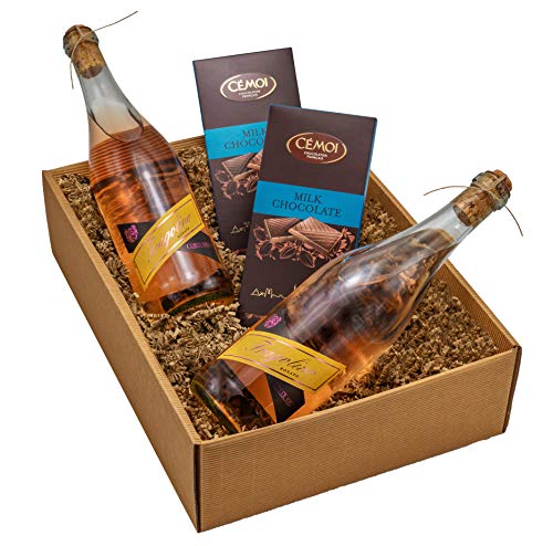 The Wine Guys Geschenkset „Süße Verführung“ mit Perlwein und Schokolade in einem Geschenkkarton | Fragolino Rosato Perlwein(2x 0,75l) mit französischer Fleur de Sel Schokolade(2x100g) als Geschenkset von The Wine Guys