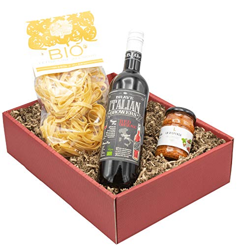 Weinpräsent Geschenkset „Amore Italiano“ mit italienischen Spezialitäten: Italienischer Feinkost und Rotwein (13,5% vol.) Präsentkorb mit Pasta, (1 x 0.75 l) von The Wine Guys