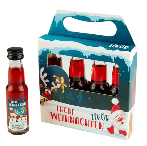 Weisenbach Geschenke & Ideen - Schnaps-4er „Frohe Weihnachten“ (Santa & Rudi) - Pflaumen-Likör 4x0,02l - 16% vol. von Weisenbach