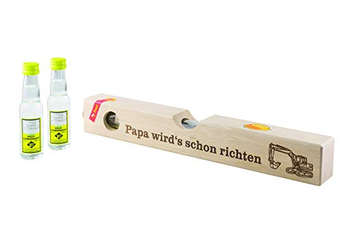 Weisenbach - Wasserwaage (Holz, groß) - "Papa wird`s schon richten" - 2 x 20 ml Waldhimbeergeist von Weisenbach