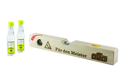 Weisenbach - Wasserwaage (Holz, groß) - "für den Meister" - 2 x 20 ml Waldhimbeergeist von Weisenbach